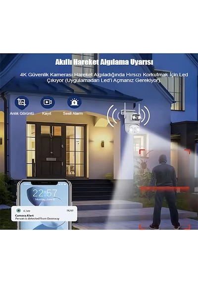 Solar Kamera Wifi V380 Pro Güneş Enerjili 10x Zoom 6mp 2 Lens Alarm Ses Akıllı Wifi Güvenlik Kamera