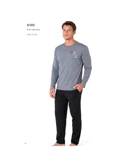 Pierre Cardin 6103 Erkek Uzun Kollu Bisiklet Yaka Pijama Takımı-gri Gri Melanj