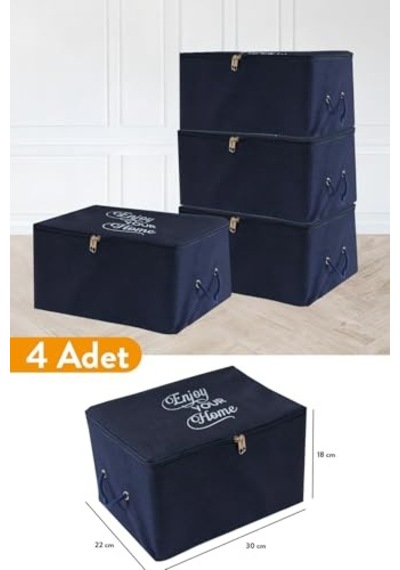4 Adet - Mini Boy Baskı Detaylı Lacivert Hurç 30 X 22 X 18 Cm Diğer