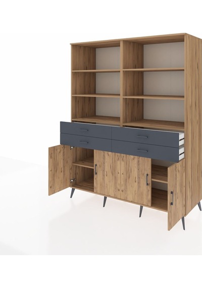 Kronos Gardrop 8 Raflı 4 Çekmeceli 4 Kapaklı 176x59x221 Çam-çam/antrasit Çam/antrasit Kronos Gardrop 8 Raflı 4 Çekmeceli 4 Kapaklı 176x59x221 Çam-çam/antrasit Çam/antrasit