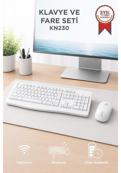 Premium Fare Cihaz Arayüz Usb Alıcılı Kablosuz Q Klavye Mouse Seti Kn230 Beyaz Diğer