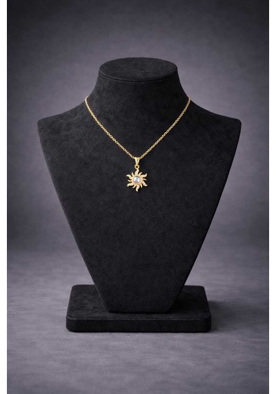 Gold Renk Güneş Figürlü Opal Taşlı Kolye
