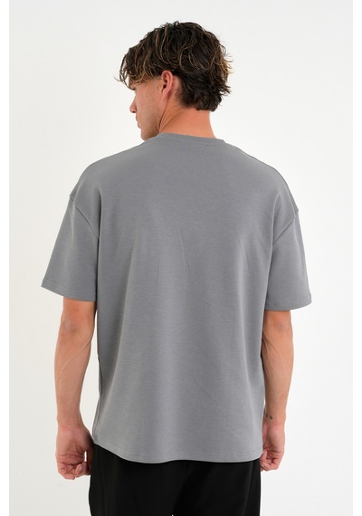 Blank Unisex Oversize Geniş Kesim Tişört %100 Pamuk Kalın Dokulu Bisiklet Yaka T-shirt Füme