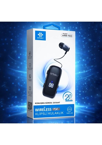 Makaralı Wireless Klipsli Kulaklık 20 Saat Arbaks Arb-703