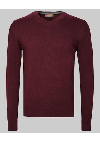 Erkek V Yaka Triko Slim Fit Pamuklu Kazak Ncs Jeans 3002-Bordo