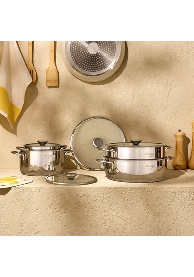 Kitchen Pure Steel Xl 8 Parça Çelik Tencere Seti Çok Renkli