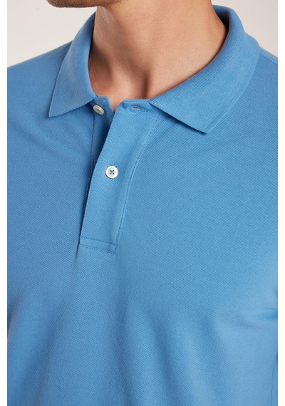 Tudors Erkek Slim Fit Dar Kesim %100 Pamuk Mavi Polo Yaka Tişört-32792 Mavi
