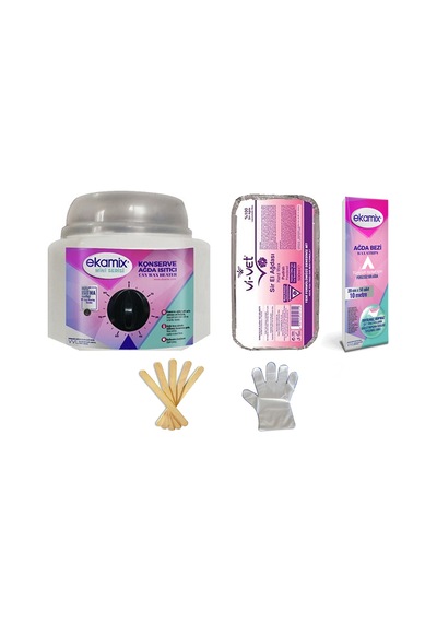 Ekamix Konserve Ağda Makinesi + Vivet Pudralı Ağda 500 ML + Bez 10 M
