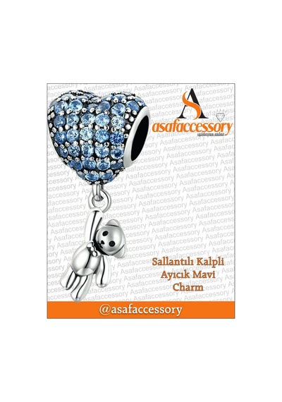 Mavi Taşlı Balon Charm Ayıcık Sallantılı Gümüş Kaplama