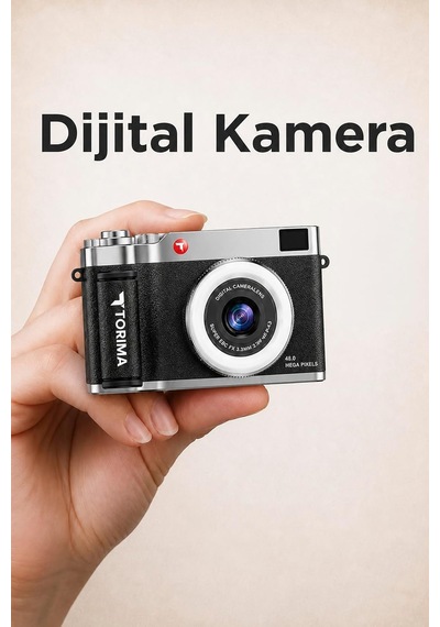 Mini Dijital Retro Kamera Cmr50 Siyah 48mp Selfie Video Vlog Kamerası