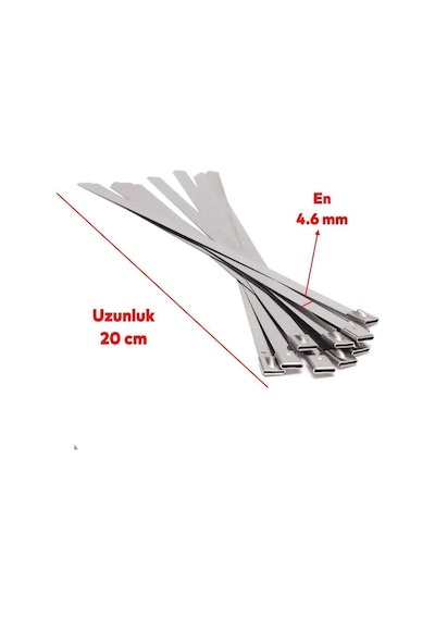 12 Adet Metal Paslanmaz Cırt Kelepçe 4.6x200 Mm Çelik Kablo Zip Bağı Çok Amaçlı Metal Bağlama Gri