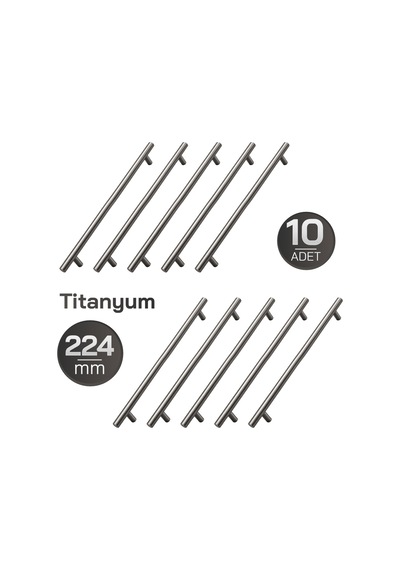 224 Mm 10 Adet Titanyum Renk Metal Mobilya Mutfak Dolap Çekmece Dolabı Kulbu Kulpu Kulpları