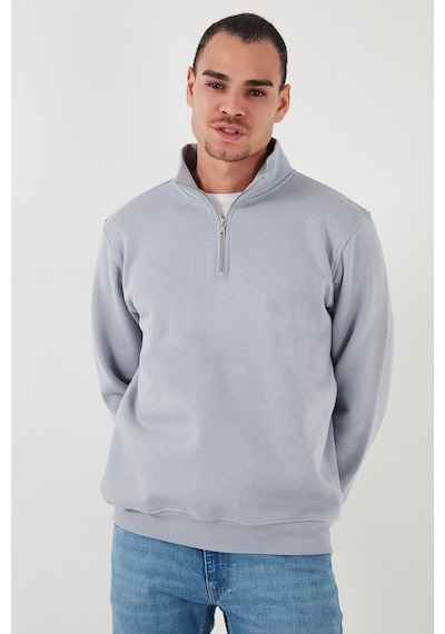 Buratti Pamuklu Regular Fit Yarım Fermuarlı Dik Yaka Erkek Sweat 59052592 Açık Gri