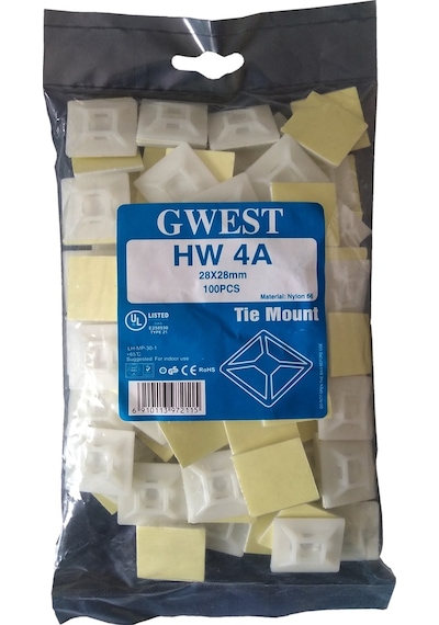 Gwest Yapışkan Kroşe 19X19 - 28X28Mm Yapışkanlı Kablo Bağı Tutucu 28X28 Mm Kroşe N11.303