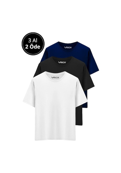 Rich Erkek 3 Lü Paket %100 Pamuk Oversize Tişört Basic Bisiklet Yaka Kısa Kollu T-shirt Lacivert
