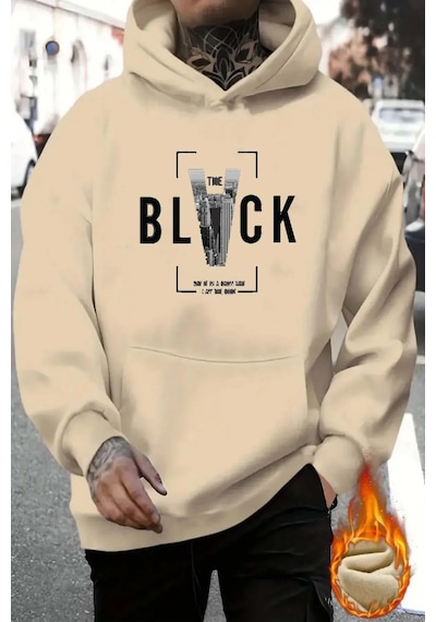 Uyguntarz Black Baskılı Pamuklu Oversize Sweatshirt Bej