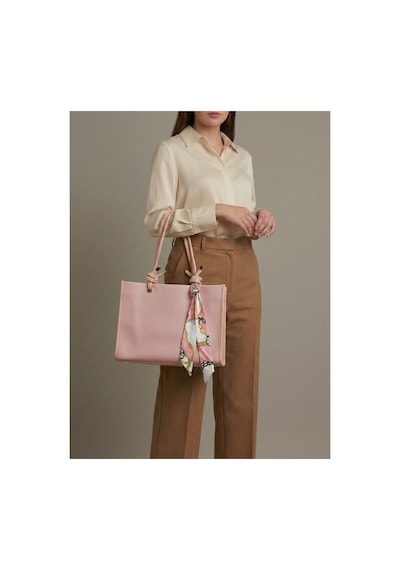 Levano Leather Kadın Fular Detaylı Düğüm Askılı Omuz Çantası Lüks Tasarım Geniş Hacimli Günlük Kol Çantası Pembe