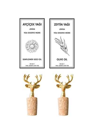 Adet Geyik Figür Mantarlı Tıpa Ve 2 Adet Yağdanlık Genel