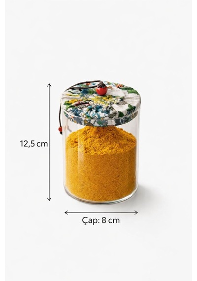 Qerhome 3'lü Borosilikat Cam Etnik Desenli Kumaaş Kapaklı Kavanoz Seti 500 Ml Şeffaf