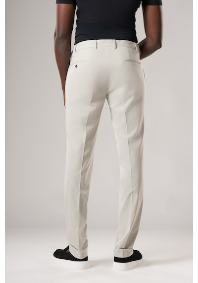 Ecer Slimfit Beli Yarım Lastikli Likralı Duble Paça Yazlık Kumaş Pantolon Açık Gri