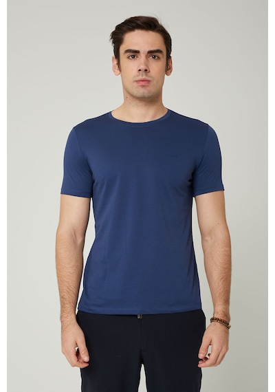 Sıfır Yaka Bisiklet Yaka Penye Likralı İndigo Erkek Tshirt İndigo