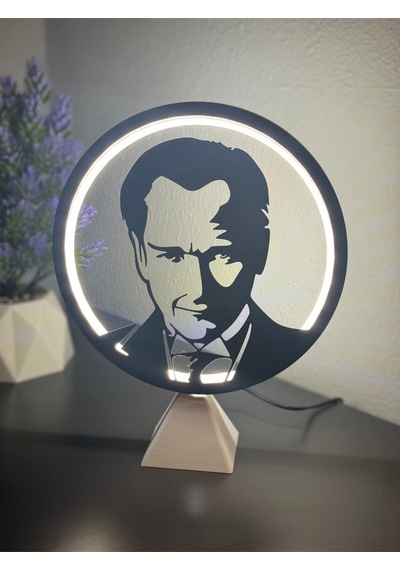 Atatürk Silüetli Halka Led Dekoratif Işıklı Masa/gece Lambası Anlamlı Hediye Adaptör Dahil