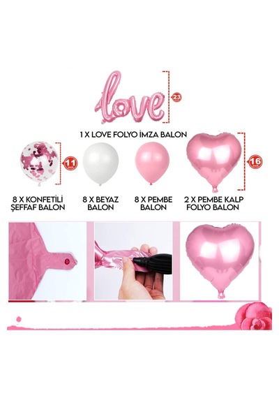 Pembe Love İmza Balonlu Sevgililer Günü Nişan Yıldönümü Bekarlığa Veda Kalp Balon Seti Açık Pembe