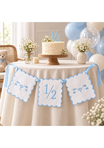 Tly Home & Baby 1/2 Yaş Nakışlı 3 Lü Doğum Günü Flaması Mavi Diğer