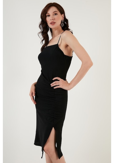 Lela Halter Yaka Ip Askılı Yırtmaçlı Bayan Elbise 6057149 Siyah