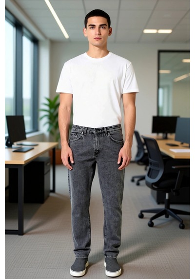 Ersefa Erkek Relaxed Fit Açık Denim Pantolon Fonksiyonel Dayanıklı Kalit Gri