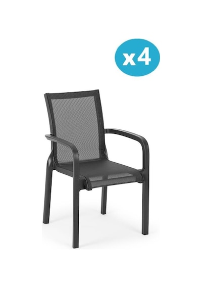 Omnipazar Sy-2528 Plastik Fileli Bahçe Koltuk Sandalye 4'lü Set Siyah