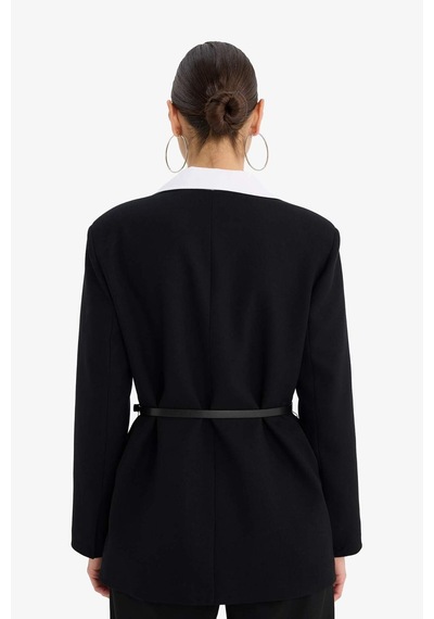 Defacto Oversize Geniş Kalıp V Yaka Blazer Ceket G6694ax25aubk81 Siyah-bk81