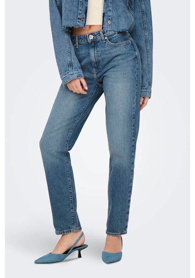 Only Kadın Onlemıly Yüksek Bel Düz Kesim Jean Pantolon 15302428 Koyu Mavi Koyu Mavi