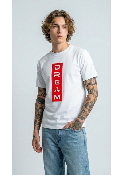 Unisex Düz Renk Dream Dijital Baskılı Bisiklet Yaka Basic Tişört Beyaz