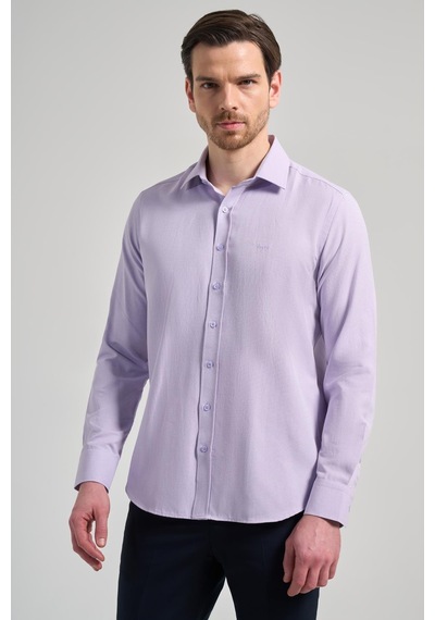İmza Lila Sert Yaka Düz Classic Pamuklu Slim Fit Gömlek 1004250214 Lila