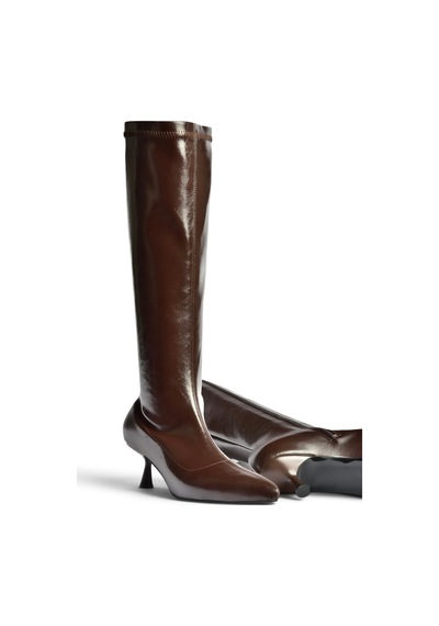 Fox Shoes Z282810460 Kahverengi Rustik Sivri Burun Kitten Topuk Streç Çizme