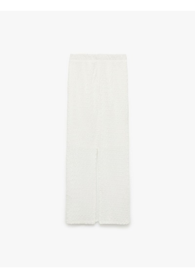 Koton Yüksek Bel Slim Fit Yırtmaç Detaylı Astarlı Midi Kalem Etek Ekru 5sal70006ık Ekru