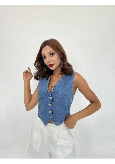 Defymoda 6887 Kot Yelek-mavi Mavi