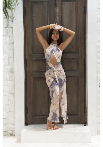 Mai Collection Mai Studios Co. Enonireh Dekolteli Sarı Uzun Elbise sarı