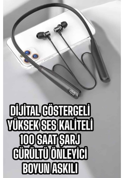 Dijital Batarya Göstergeli Bluetooth Özellikli Boyun Askılı Kulaklık