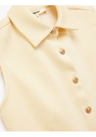 Koton Slim Fit Gold Düğme Detaylı Kolsuz Ceket Yaka Yelek Sarı 5sak30062ek