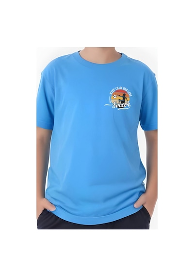 Panios Kids Soccer Baskılı Erkek Çocuk Kısa Kollu Tişört Mavi