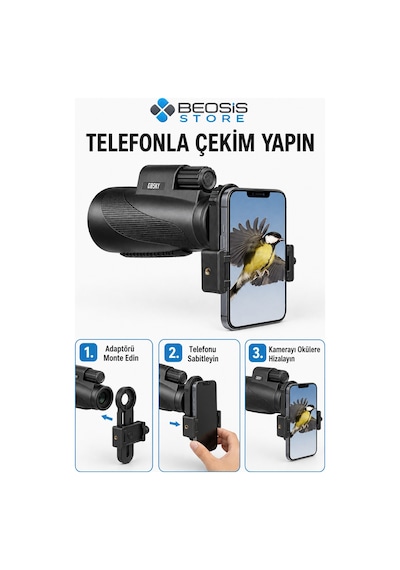 Gosky Mw2 15x52 Hd Monoküler Dürbün Bak4 Prizma, Fmc Optik, Ipx7 Suya Dayanıklı, Telefon Adaptörü