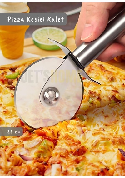 Pizza Kesici Paslanmaz Börek Kesici Çelik Pizza Tatlı Kesici Bıçağı Orta Çap 6,5 Cm Gri
