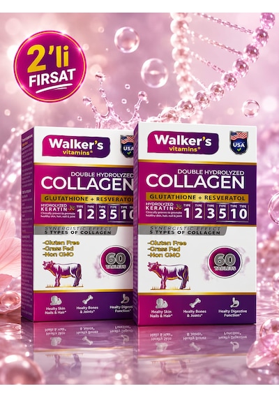 Premium 5 Tip Kolajen 2li Paket Keratin Çinko Bromelain Biotin İçeren Güzellik Saç Cilt Destek Tableti