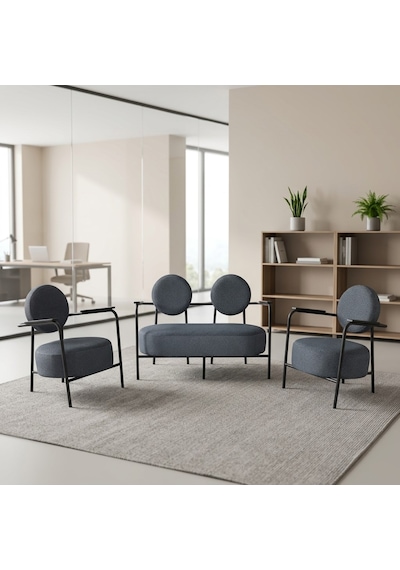 Venüs 2+1+1 Soft Kumaş Ofis & Büro İş Yeri Bekleme Koltuğu Takımı Siyah Metal İskelet - Antrasit Venüs 2+1+1 Soft Kumaş Ofis & Büro İş Yeri Bekleme Koltuğu Takımı Siyah Metal İskelet - Antrasit