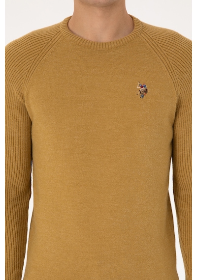U.S. Polo Assn. Erkek Regular Fit Bisiklet Yaka Hardal Kazak 50314983-VR151