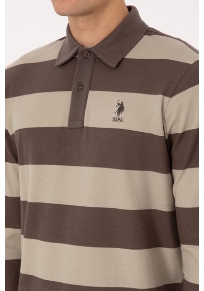 U.S. Polo Assn. Erkek Regular Fit Polo Yaka Çizgili Vizon Sweatshirt 50316467-VR052