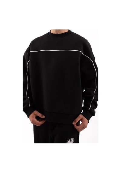 Flaw Atelier Old Skool Kalıp Siyah İçi Pamuklu Sweatshirt-siyah Siyah