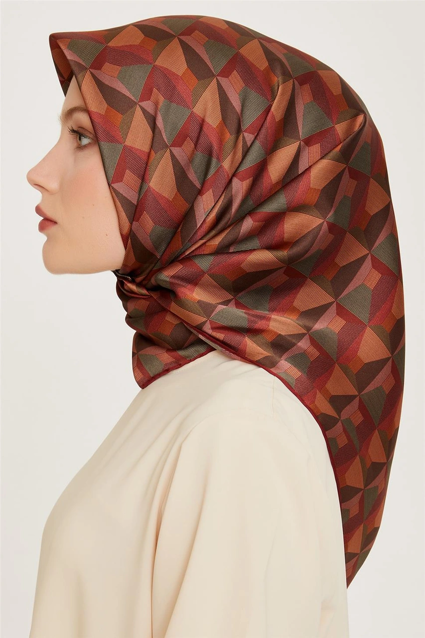 Armine Klasik Desenli Twill Saf İpek Eşarp 9204d 82 Çok Renkli